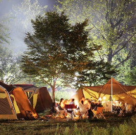 Camping in the pure environment of a recreational forest